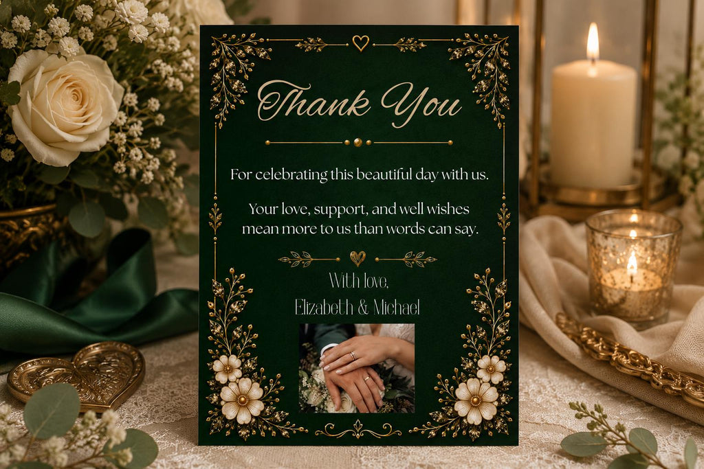 Emerald Green and Gold Wedding Invitation Suite