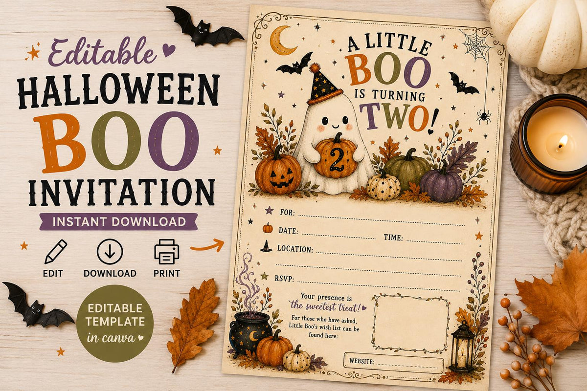 Vintage Halloween 2nd Birthday Invitation Template | Ghost Party Editable Canva | Printable & Mobile Digital Download