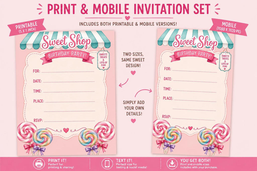Sweet Shop Birthday Invitation, Candy Party Invite