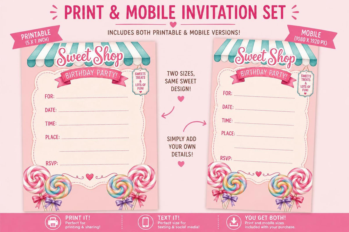 Sweet Shop Birthday Invitation, Candy Party Invite