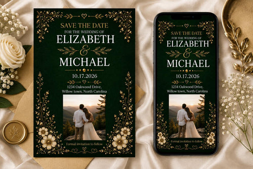 Emerald Green and Gold Wedding Invitation Suite
