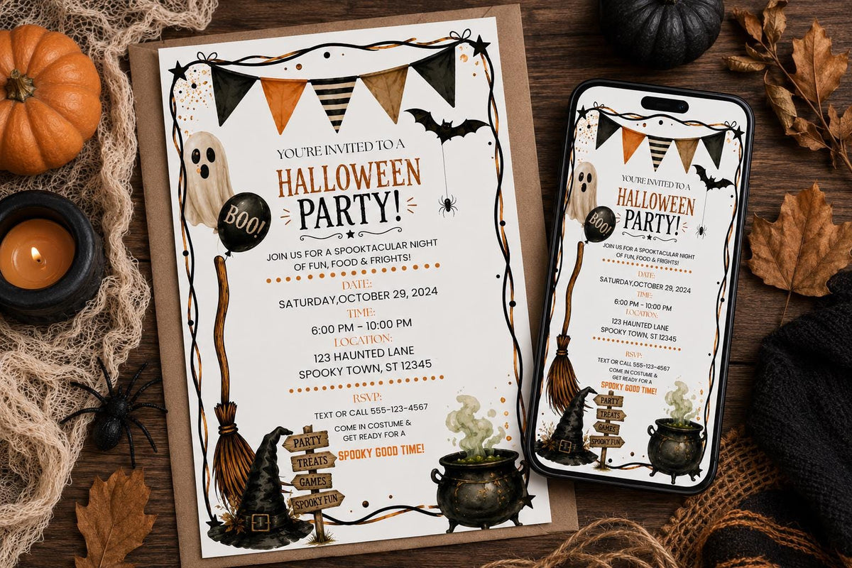 Vintage Halloween Party Invitation | Editable Canva Template (Printable & Mobile)