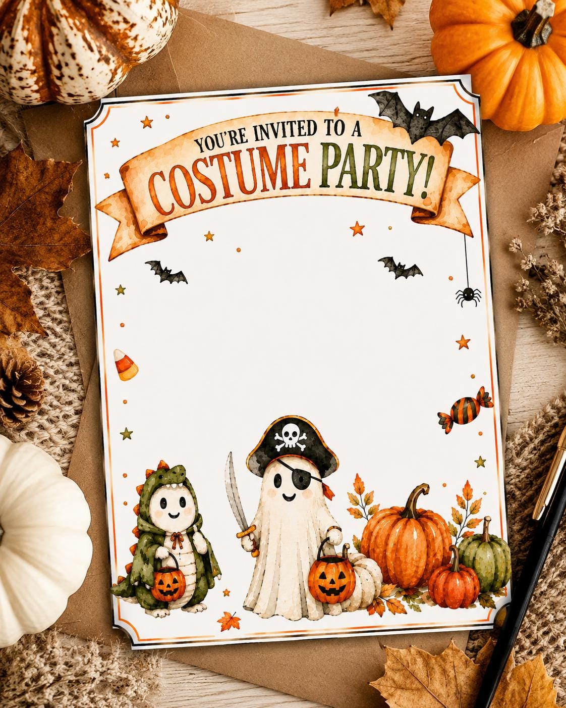 Editable Watercolor Costume Party Invitation | Halloween Invite (Digital Download)