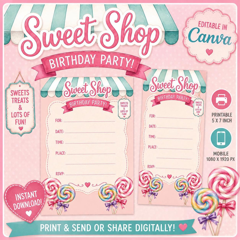 Sweet Shop Birthday Invitation, Candy Party Invite