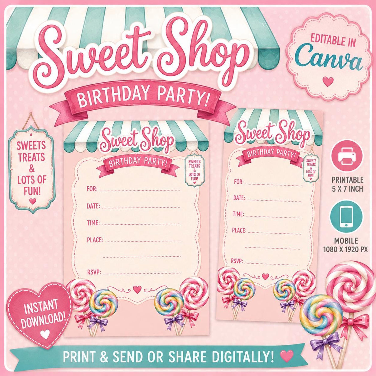 Sweet Shop Birthday Invitation, Candy Party Invite
