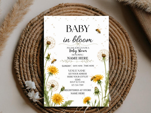 Baby In Bloom Dandelion Baby Shower Invitation Template (Digital Download)