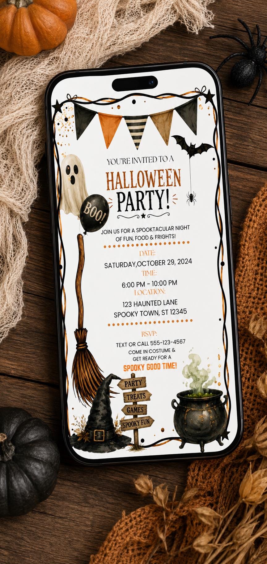 Vintage Halloween Party Invitation | Editable Canva Template (Printable & Mobile)