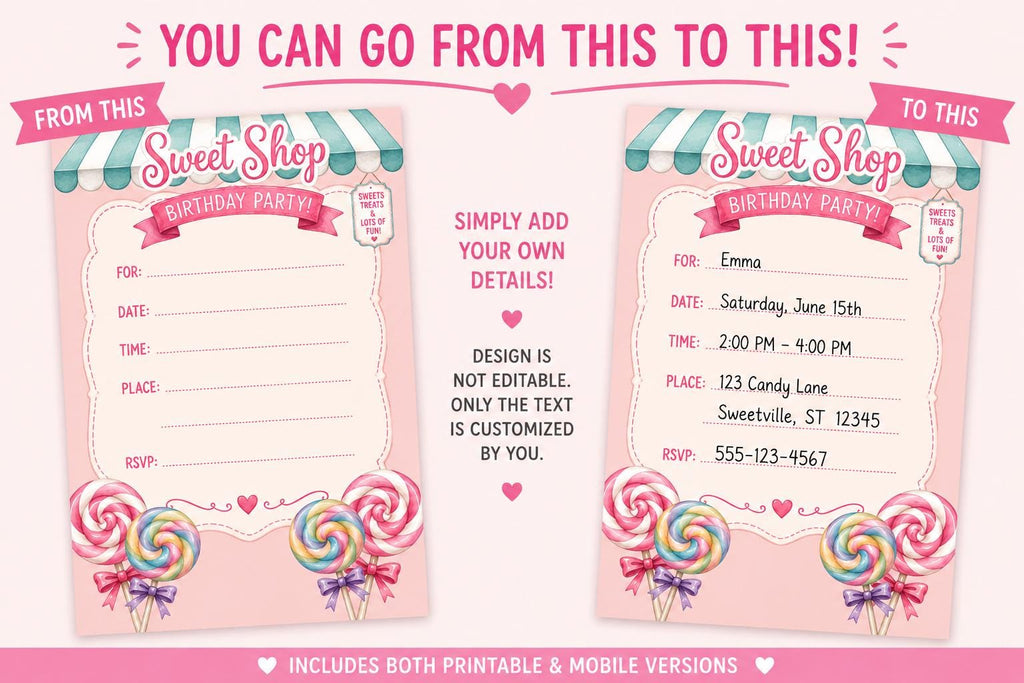 Sweet Shop Birthday Invitation, Candy Party Invite