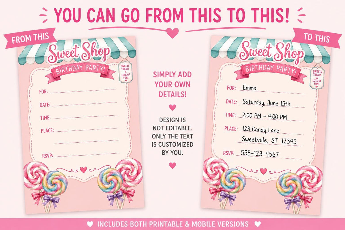 Sweet Shop Birthday Invitation, Candy Party Invite