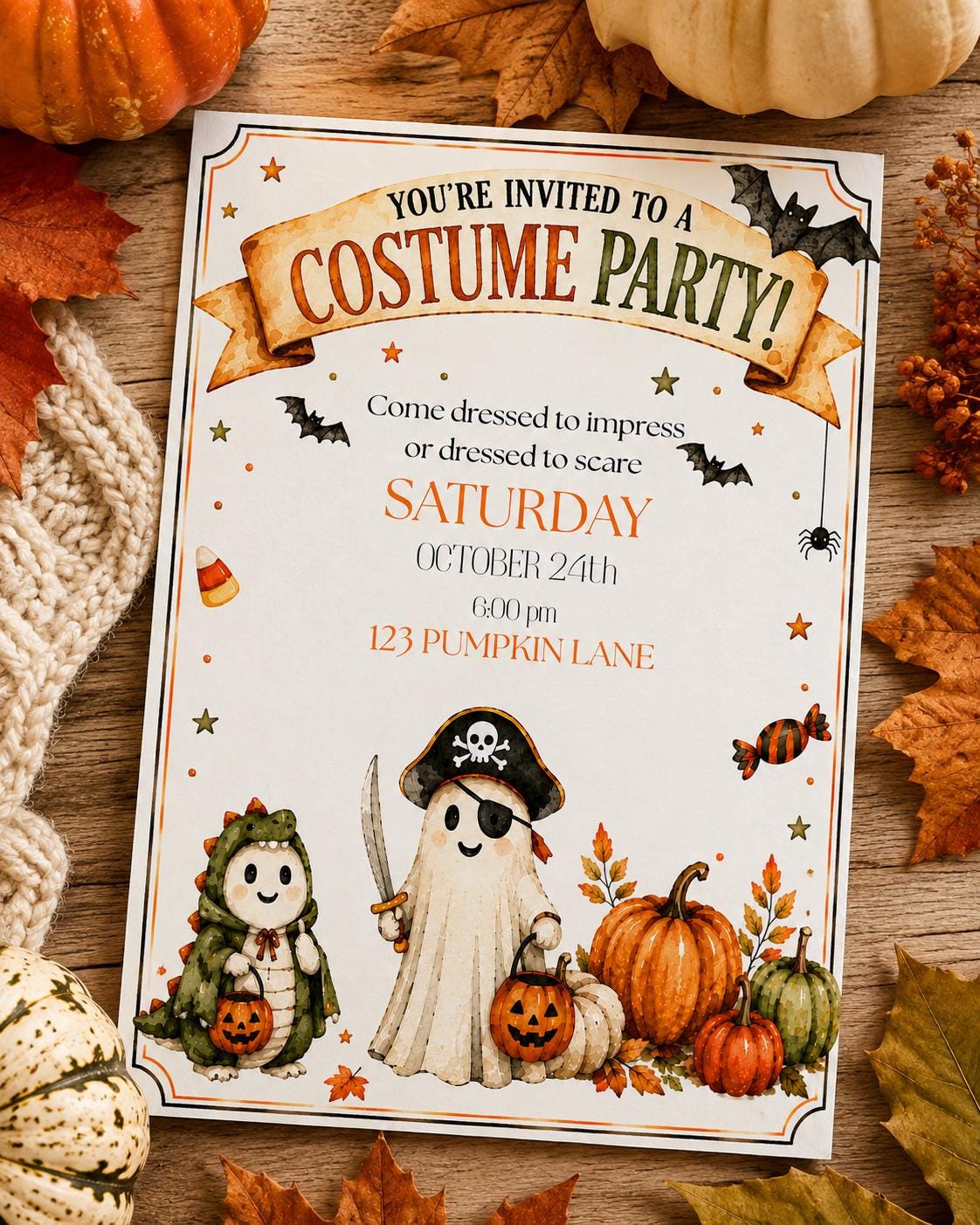 Editable Watercolor Costume Party Invitation | Halloween Invite (Digital Download)