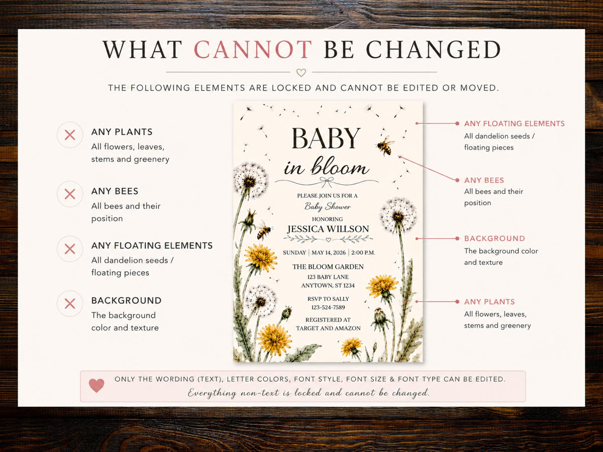 Baby In Bloom Dandelion Baby Shower Invitation Template (Digital Download)