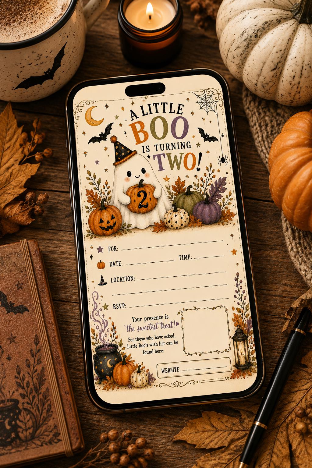 Vintage Halloween 2nd Birthday Invitation Template | Ghost Party Editable Canva | Printable & Mobile Digital Download