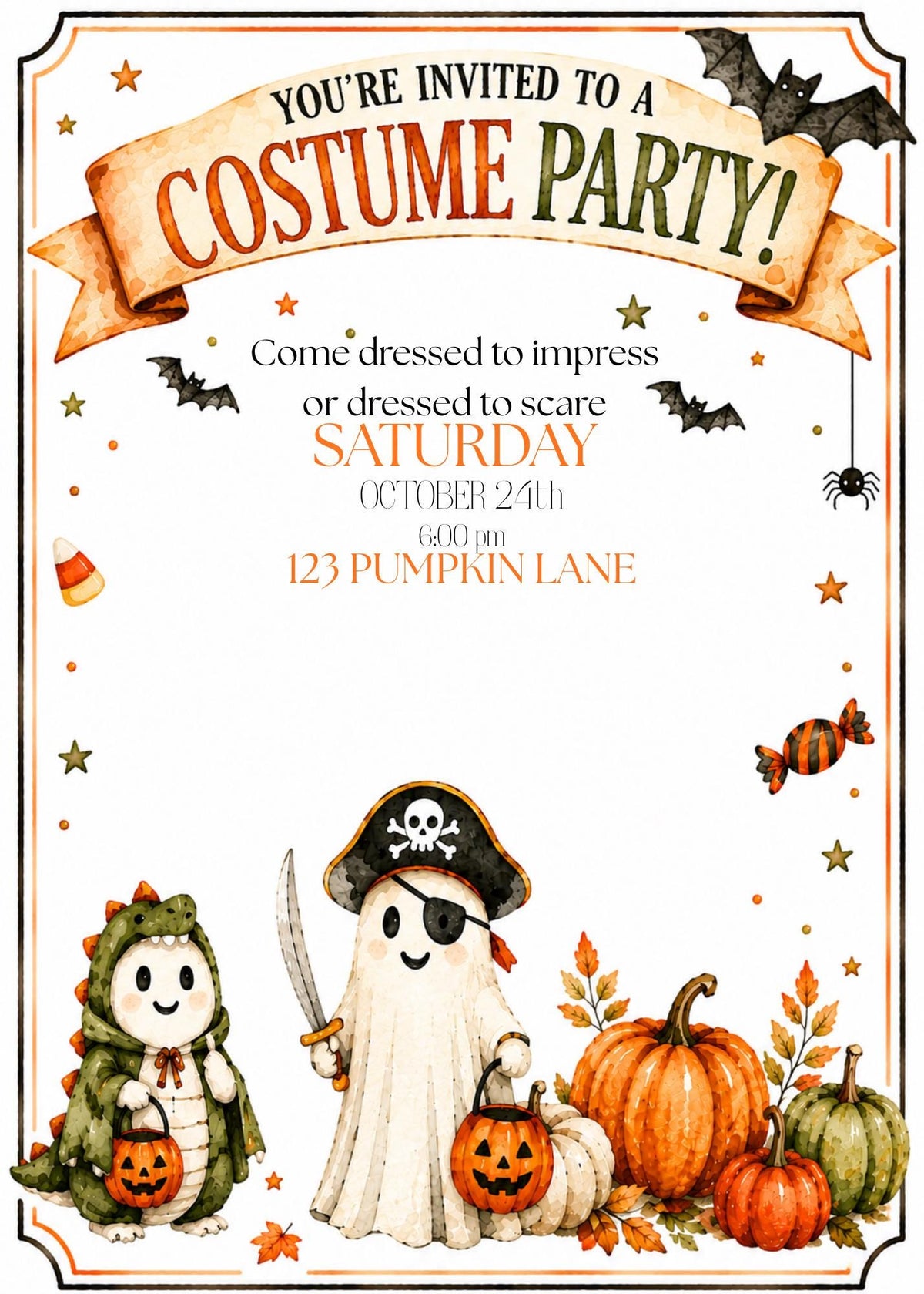 Editable Watercolor Costume Party Invitation | Halloween Invite (Digital Download)